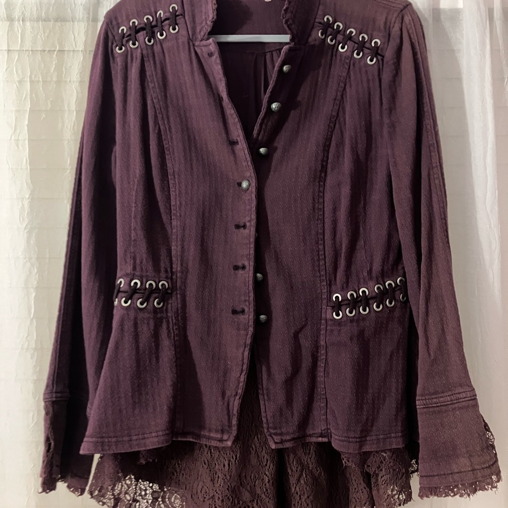Free People Plum Corset Lace Trimmed Jacket